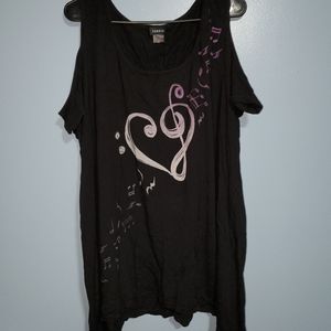 Treble/Bass Clef Heart Shark Bite Black Torrid Off Shoulder Tshirt